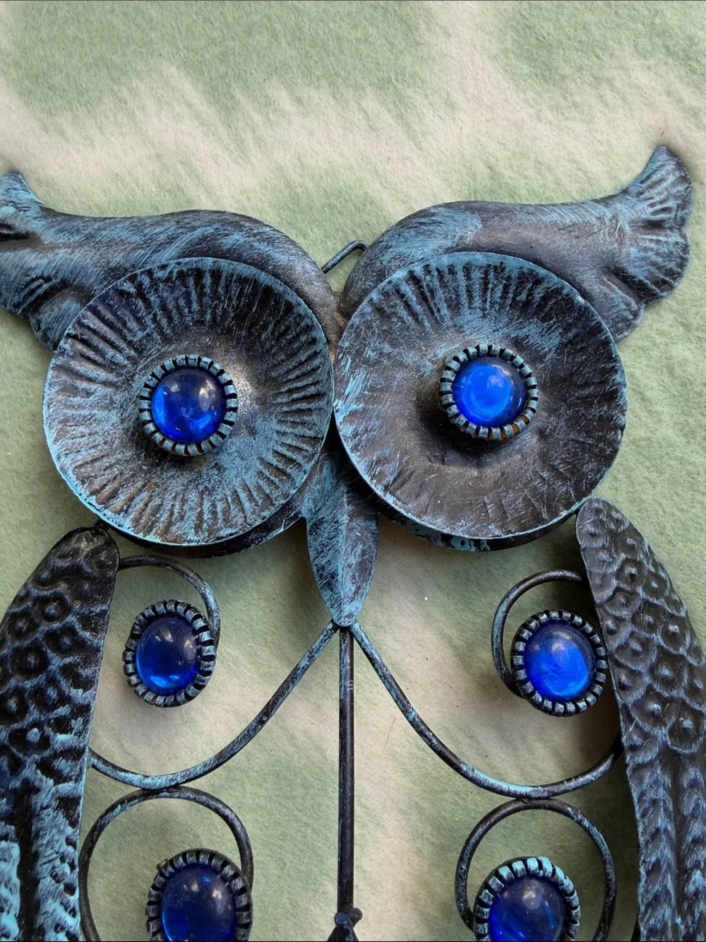Blue Crystal Accent Metal Owl Wall Decor - Stylish Home Accent - Charcoal Color